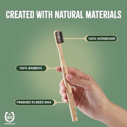 Western SOL Horse Bristle Bamboo Toothbrushes (4-Pack) ? Luxury Toothbrush - Plastic-Free, Biodegradable, Eco-Friendly ? No Chemicals