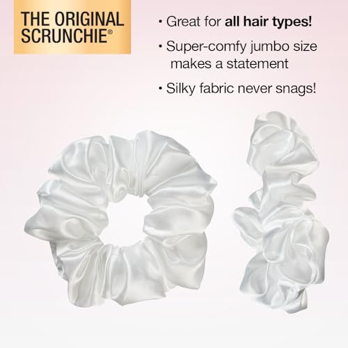 Scunci by Conair The Original Scrunchie hair accessories - hair accessories for women - hair ties - trendy hair accessories - Jumbo Size in Washable White Nylon Silk- 1 Count