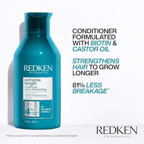 Redken Extreme Length Biotin Conditioner For Longer Hair ? Promotes Healthy Hair Growth, Strengthens & Detangles Damaged Hair, Infused With Biotin & Castor Oil?