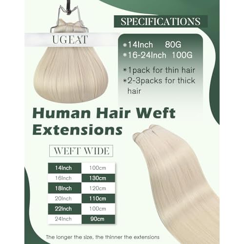 Ugeat Blonde Weft Hair Extensions Human Hair 24 inch Remy Real Hair Sew in Extensions Platinum Blonde Long Hair Extensions Weft For Women 105G
