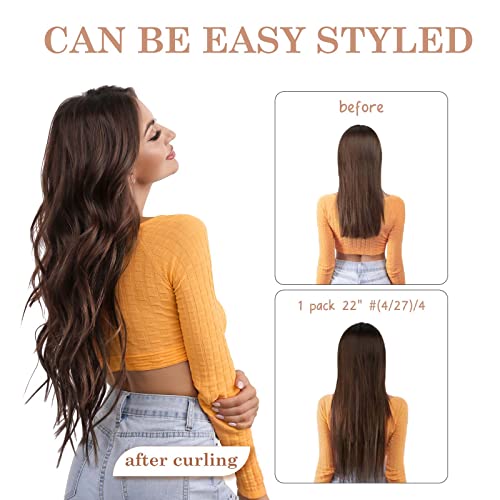 S-noilite Clip in Hair Extensions Real Human Hair 20 Inch Balayage Dark Brown Mixed Chestnut Brown 7pcs 120g Double Weft Thick Silky Seamless Remy Clip in Hair Extensions-#(T2/6)/2