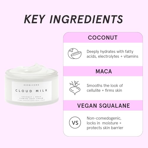 HERBIVORE Cloud Milk Coconut + Maca Fast-Absorbing Moisturizing & Firming Body Cream | Smooths the Look of Cellulite + Firms Skin | Plant-based, Vegan, 195 mL / 6.6 oz