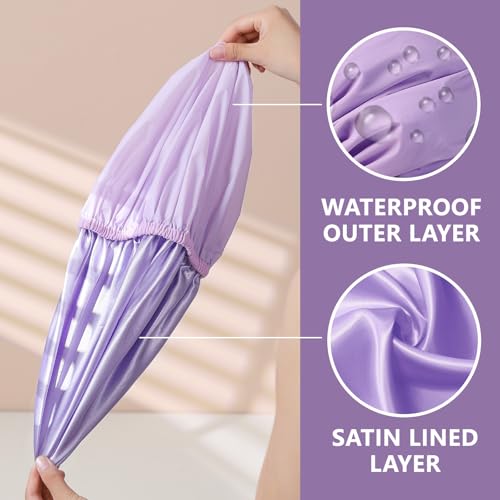 YIZIJIZI Shower Cap,Reusable Waterproof Shower Caps ? Large Size for Women, Perfect for Long Hair (purple)