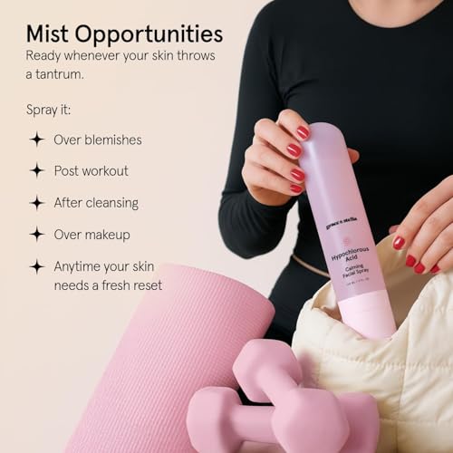grace & stella Hypochlorous Acid Spray for Face - Body Acne Spray - Gentle Face Mist to Calm Redness & Flare-Ups Back Acne - Soothing Facial Mist for Sensitive Skin - Travel Size (60 ml/2 fl oz)