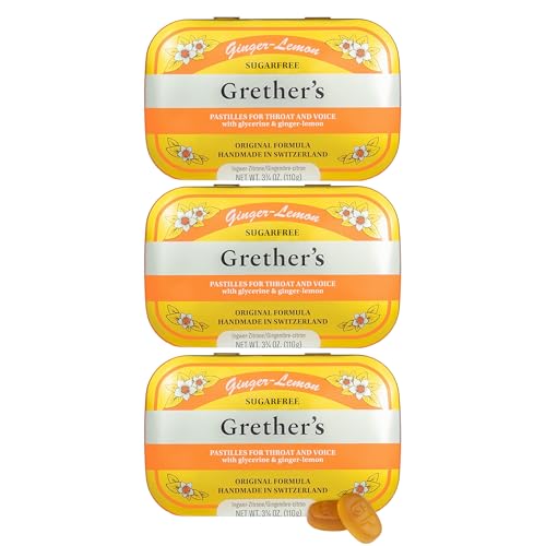 GRETHER'S Sugarfree New Flavor Ginger Lemon Pastilles Remedy for Dry Mouth Relief - Soothing Throat & Healthy Voice - Gift for Singers - 3-Pack - 3.75 oz.
