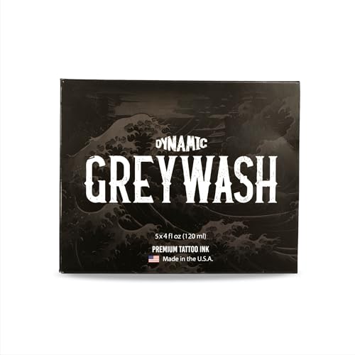 Dynamic Color Co - Greywash Set, Premade Tattoo Greywash, Includes 4 Shades Plus Mixing Solution, 5 Bottle Set, Made in USA, Sterile, Hospital Grade Water, Vegan (4 Ounce Bottles)