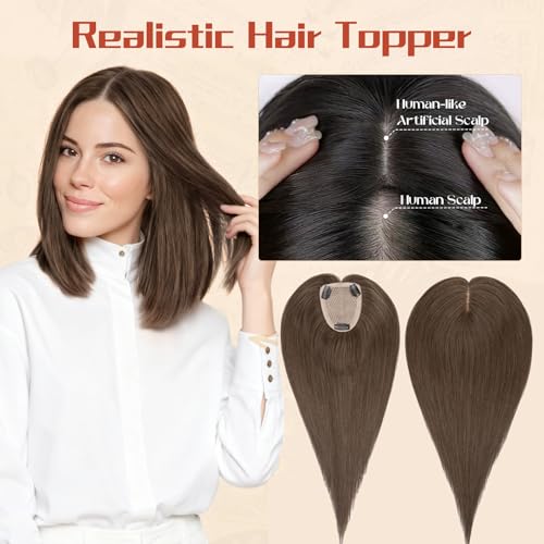 Rich Choices Human Hair Toppers for Women-100% Real Remy Hair Topper No Bang-Upgraded 150% Density 9 * 16CM Lace Base-Clip in Hairs Topper for Thinning Hairs-12Inch #2 Dark Brown