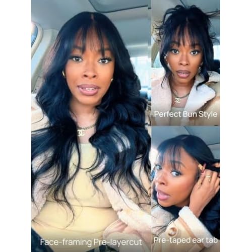 Nadula 7x5 HD Bye Bye Knots Glueless Curtain Bangs Wig with Drawstring, Pre Everything Loose Wave Wigs Human Hair Pre Cut/Plucked/Bleached Invisible Knots, Ready to Wear No Glue, 180% Density 16inch