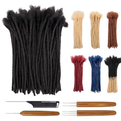 Dreadlock Extensions Human Hair 8 Inch 0.4cm Width 70 Strands Loc Extensions for Man/Women Handmade Permanent Soft Locs with Needle and Comb