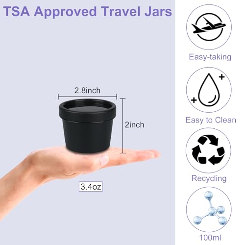 Travel Containers for Toiletries 3.4oz 9 Pack TSA Approved Plastic Cream Jars Wide-mouth Cosmetic Pot Jars with Lids Leak Proof Travel Size Containers for Makeup Face Cream(Black)
