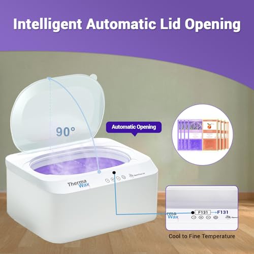 ThermaWax Paraffin Wax Machine | Auto Lid for Hands, Feet & Elbows |20-Minute Quick Melt |Precision Temperature Control | Includes 8 Refills(4-Peach, 4-Lavender),Cotton Gloves,Booties,Brush, & Spatula