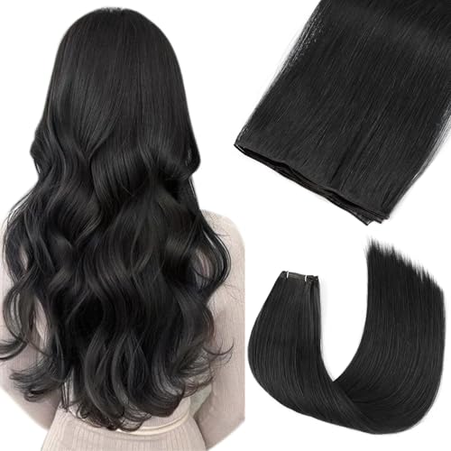 ABH AMAZINGBEAUTY HAIR Genius Weft Hair Extensions Human Hair Sew in Hair Extensions Real Human Hair Weft Extensions Straight Sew in Human Hair Extensions 60G, Jet Black #1, 18 Inch