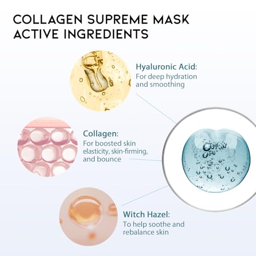 Hydrating Sheet Mask Starter Kit Variety Pack for Skin Care, Dry, Ance, Sensitive Skin, Korean Vegan Facial Sheet Mask for Men & Women, Collagen, Cica, Ceramide, Hyaluron, Retinol 5EA