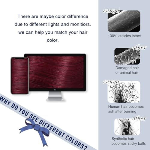 Sunya Clip in Hair Extensions Real Human Hair 7 Pcs Human Hair Clip in Extensions 14 Inch Straight Double Weft Remy Human Hair Extensions Clip ins for Women #99J Burgundy 70G