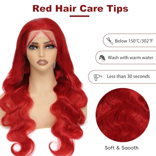 Red Lace Front Wigs Human Hair Pre Plucked 13x6 Body Wave Wigs for Black Women Hot Red Frontal Wigs Human Hair 180% Density 30 Inch