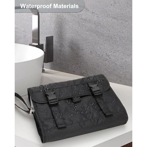 Relavel Travel Hanging Toiletry Bag for Men Women Travel Kit Shaving Bag Waterproof Large Makeup Bag Wash Bag Makeup Organizer Cosmetic Case for Bathroom Shower Black