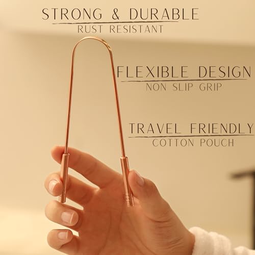 Copper Tongue Scraper for Adults ? 100% Pure Copper Tongue Cleaner for Fresh Breath & Oral Hygiene ? Ayurvedic Tongue Scraper with Travel Pouch ? Handcrafted in India by Nude Ritual