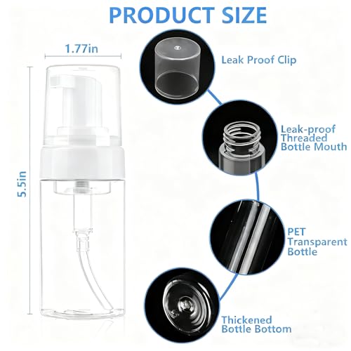 4 Pack 3.4 Oz (100ml) TSA Approved Travel Size Foam Pump Bottles for Toiletries Clear Travel Size Bottles Leak Proof with Labels