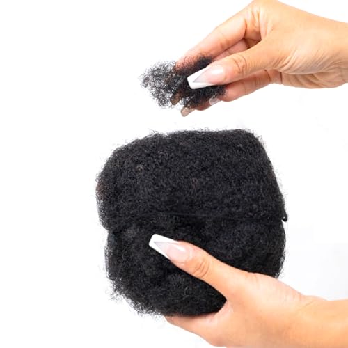 Tight Afro Kinky Bulk Human Hair for Dreadlock Extensions 100% Human Hair,16" 150g (5 Packs 30g),Natural Black #1B,Repair Extensions,Making Locs or Braids, with Needles and Hairpin