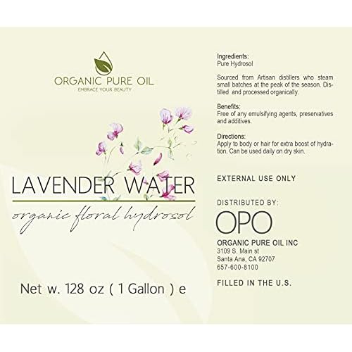 OPO Lavender Water Hydrosol - Pure Steam Distilled Natural Non GMO Calming Bulk Body, Face, Facial Toner, Aromatherapy, Set Makeup, Cleanser Mist Spritz (128 oz / 1 Gallon)