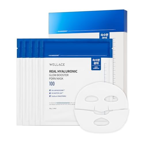 WELLAGE Real Hyaluronic Glow Booster PDRN Hydrogel Face Sheet Mask - Over night Face Masks for Deep Moisture Plumping and Radiant Skin - Korean Skincare, 5 Sheets