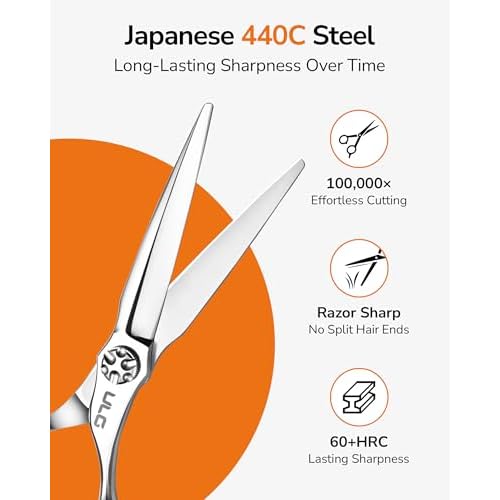 ULG Hair Cutting Shears & Thinning Scissors Kit, Japanese 440C Stainless Steel, Professional Barber Scissors Set for Home and Salon, 6.7-Inch 2.2oz Lightweight, Ergonomic Offset Handles