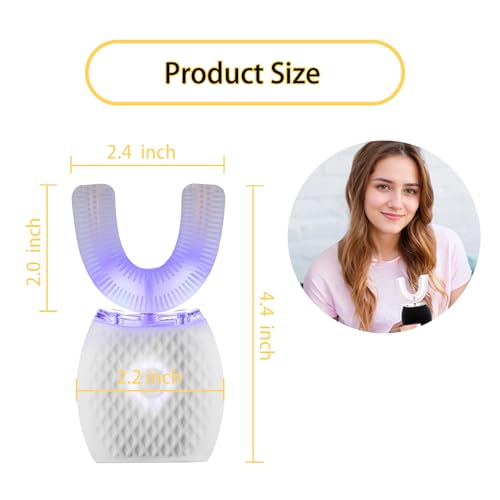 Automatic Toothbrush for Adult - Ultrasonic Electric Toothbrush with Soft Bristles & 30s Timer Rechargeable Portable Design with Wireless Charging Waterproof & Washable for Travel & Home Use (White)