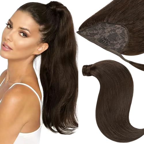 Remy Ponytail Extension Human Hair Straight 18 Inch Pony tails Hair Extensions Silky Long Straight 100% Natural Hair Ponytails for Women Virgin New Light Brown 80g