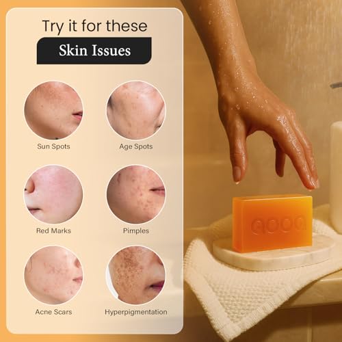 Turmeric Kojic Acid Soap for Dark Spots Brightening ? Facial Cleansing Bar with Vitamin C, Retinol, Collagen, Vitamin E, Glycerin, Shea Butter & Castile Olive Oil ? Soap for Women & Men (120g x 2)