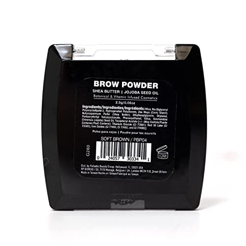 Palladio Brow Powder for Eyebrows, Soft and Natural Eyebrow Powder with Jojoba Oil & Shea Butter, Helps Enhance & Define Brows, Compact Size for Purse or Travel, Includes Applicator Brush, Soft Brown