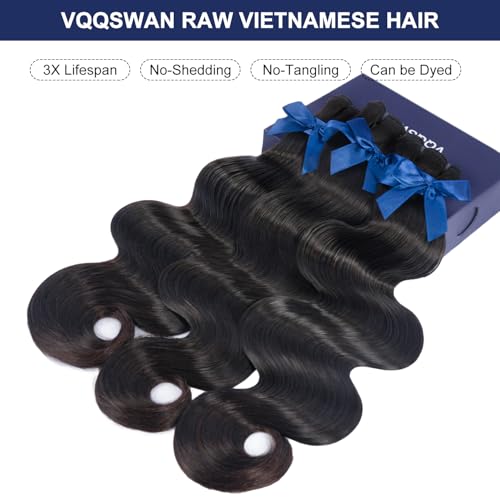 Raw Bundles Human Hair Body Wave, Bleachable & Dyeable, No Shedding, No Tangles, 15A Raw Vietnamese Hair Bundles, 20 Inch, 3X Longer Lifespan