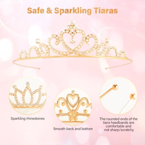 TOBATOBA 10Pcs Gold Tiaras for Women Girls Sparkling Rhinestone Princess Tiara Headband Rapunzel Crowns for Women Tiaras Set Small Tiara Bulk for Birthday Party Wedding School Classroom Costumes Proms