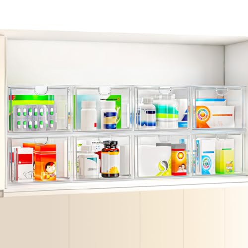 Stackable Stroage Drawers, Acrylic Makeup Organizer, Plastic Storage Bins For Vanity, Undersink, Kitchen Cabinets, Pantry, Home Organization ? Clear