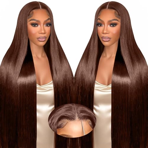26 Inch Chocolate Brown Lace Front Wig Human Hair 220 Density 9x6 HD Lace Brown Wear and Go Glueless Wigs Pre Plucked Pre Cut Dark Brown Wig Human Hair Straight Glueless Wig for Women