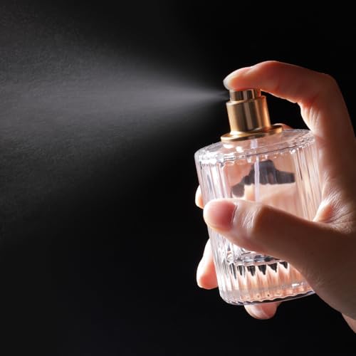 50ml/1.7 Oz Glass Spray Bottle Perfume Atomizer,Round Glass Perfume Travel Refillable Spray Bottle Empty with 3 Kinds of Dispenser (Clear1)