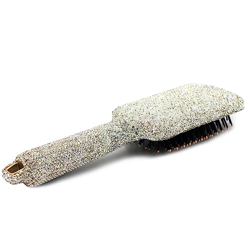 Hair Brush - Detangle Hair and Comb, Massage Cushion, Anti-static, Smooth and Sleek Hair, Luxury Rhinestone Design Suitable for Women (Square01 Silver)