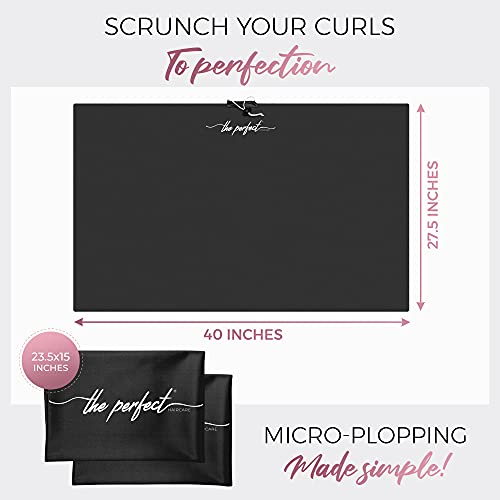 THE PERFECT HAIRCARE Curly Hair Girls Microfiber Plopping Towel Set Gift - Anti-frizz Silky Smooth Hair Drying Wrap for Women - Super Absorbent Large Hair Towel + 2 Scrunching MicroPlop Towels