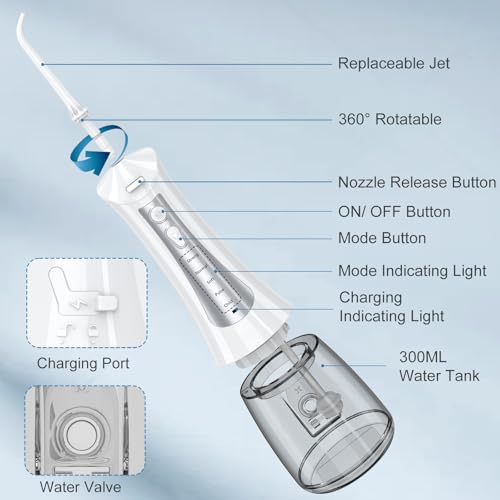 300mL Cordless Water Flosser with 5 Modes & 4 Tips | 30-Day Battery, IPX7 Waterproof | for Travel, Braces, and Deep Cleaning | Professional Smile, Anywhere