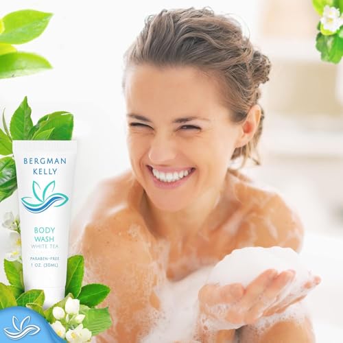 Bergman Kelly - Hotel Toiletries Bundle - White Tea, 1 oz ea, 125 Pieces - 5-Piece Set: 25 ea Rectangular Bar Soap, Shampoo, Conditioner, Body Lotion & Body Wash - Bulk Mini Guest Amenities