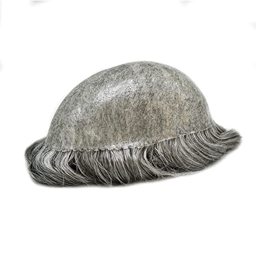 Hair System For Men Toupee Human Hair Replacement All Poly Mens Hair Piece 0.1mm Skin PU Hairpieces For Man Grey Brown Black Wigs(8"X10", #1B60 1B# OFF BLACK WITH 60% SYNTHETIC GREY)