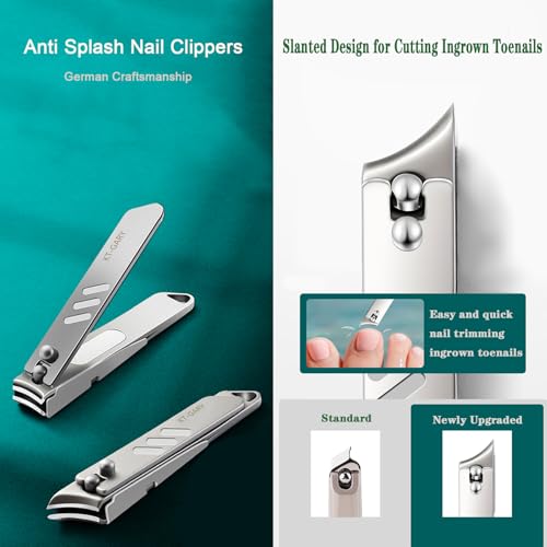 Nail Clippers Set,4pcs Anti Splash Nail Clippers with Nail File,Professional Stainless Steel Finger&Toenail Clippers Nail Cutter for Men& Women