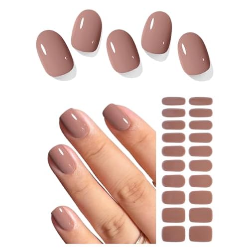 Semi Cured Gel Nail Strips (Chestnut N), Brown, 20 Pcs Fall Gel Nail Wraps, Stickers, UV Light Required, Salon Quality