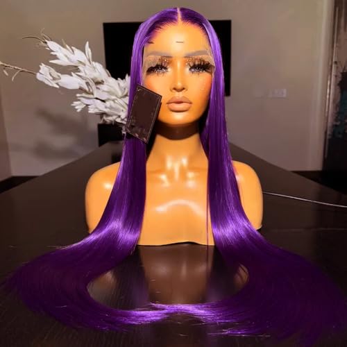 Aubree Glueless Lace Front Wig - Dark Violet Purple Silky Straight Synthetic Hair | Heat Resistant, Pre Plucked Natural Hairline | Ready-to-Wear for Black Women