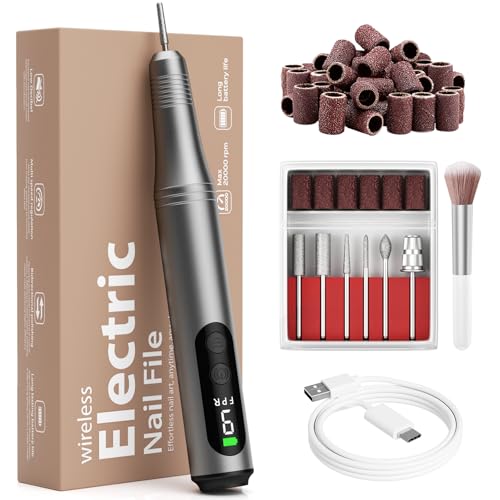 Cordless Electric Nail Drill Kit Professional Portable Electric Nail File Set Machine for Acrylic Gel Nails,Toenail Hand Feet Care,9 Speed with LED Display Ideal Gift for Men and Women-DeepGrey