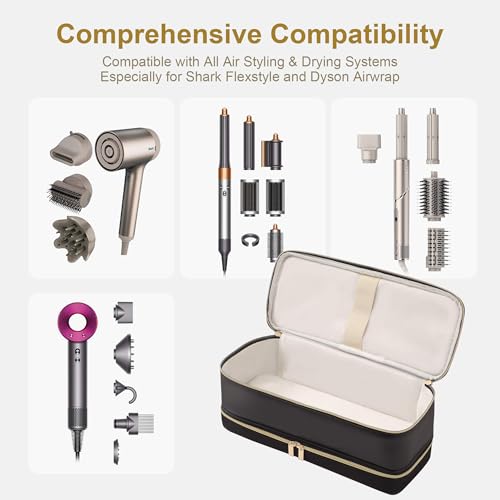 Travel Carrying Case for Dyson Shark Flexstyle Revlon Hair Dryer Airwrap, Double-Layer Dyson Airwrap Travel Case Shark Hair Tools Storage Bag for Airwrap Styler and Attachments, Black