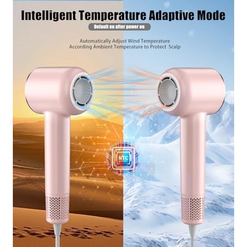Hair Dryer, 110000 RPM Intelligent High-Speed Blow Dryer - 200 Millions Negative Ionic, Double-Layer Heating Wire for Fast Drying, Low Noise Thermo-Control Hair Dryer with Magnetic Nozzle (Pink)