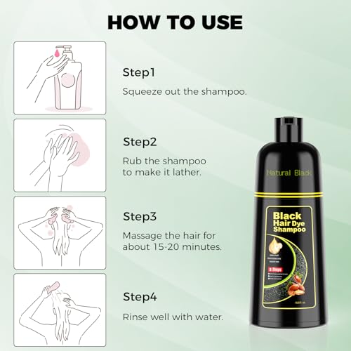 Black Hair Dye Shampoo 3 in 1£¬Argan Natural Herbal Formula Hair Color Shampoo Covers Gray Hair for Women and Men (16.9 fl.oz Black)