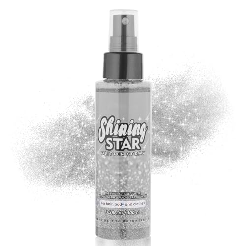 MEICOLY Silver Hair Body Glitter Spray,100ML(3.53OZ),Liquid Glitter Hairspray,Sparkle Glitter Spray for Hair/Body/Clothes,Body Shimmer for Skin,Lightweight,Long Lasting