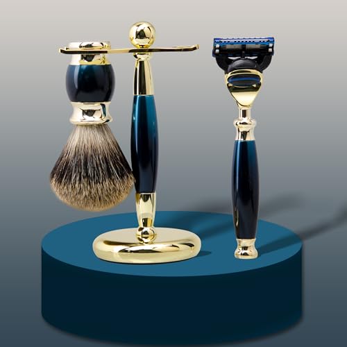 Premium Shaving Kit for Men - Luxury Complete Grooming Set, Safety Razor, Badger Hair Brush, Stand, Soap, Bowl, Replacement Heads