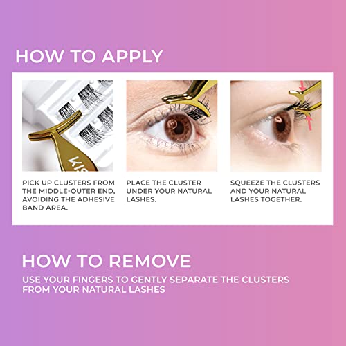 KISS imPRESS Falsies Self Adhesive Eyelashes, Press On Lashes, 12mm-14mm Glam Volume Lashes, Black, No Glue Needed, Invisible Band, 36 Lash Clusters & Non-Stick Applicator - Voluminous
